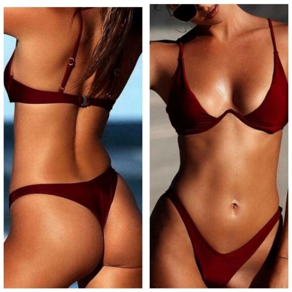 White Sexy Plunging Underwire Pushup 2-piece High cut leg Bikini - Picture 13 of 15